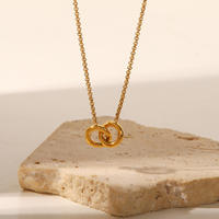 Bijoux fantaisie plaqué or 18 carats en acier inoxydable double cercles connexion cercle de verrouillage tour de cou pendentif colliers femmes