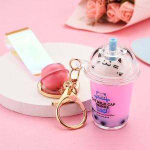 Wholesale Floating Pearl Milk Tea Keychain - Cute <b>Cat</b> Cup with Quicksand Liquid, Creative Backpack Pendant <b>Gift</b> - Product Image 4