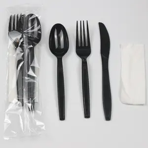Posate nere in plastica usa e getta PLA PBAT biodegradabili personalizzate Set di coltelli forchetta cucchiaio in plastica PS