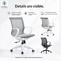 Chaise de bureau ergonomique moderne et minimaliste avec accoudoirs, pivotante, à roulettes, siège en maille respirante, structure en plastique, chaise à 5 pieds