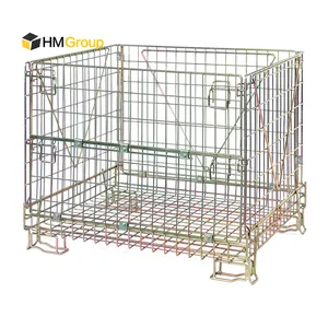 Cage à vin en treillis métallique pliante verrouillable pliable empilable Chine stockage de marchandises industrielles transport métallique en acier
