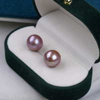 Boucles d'oreilles perle d'eau douce de forme ronde Edison violet naturel de 12mm Design de luxe naturel