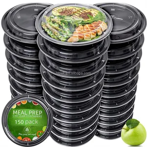 24oz 750 ml Disposable PP Black Transparent Soup Food Storage Container PP Plastic Round Bowl with Lid