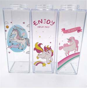 Bpa Colored Leakproof Milk Transparent <b>Plastic</b> Free 500Ml 1000Ml Cute Party Daily Used Acrylic Milk Carton Water Bottle Cups - Product Image 4