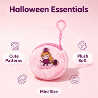 Porte-monnaie rond en peluche de la série Halloween, 8 cm, motif sorcière et citrouille de dessin animé, mignon, avec pendentif porte-clés coloré, pour cadeau de fête