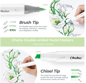 <span class=keywords><strong>Ohuhu</strong></span> Honolulu 48 Nuevos colores pastel-Blossoming Alcohol Dual Tips Marcadores de arte, cepillo y cincel - Product Image 3