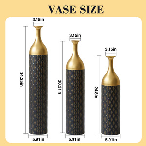 <b>3</b>-Piece Metal Floor <b>Vase</b> <b>Set</b> Black Gold Honeycomb Pattern 24.8 30.31 34.25 Inches For Living Room Entryway - Product Image 3