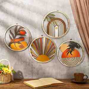 4 pièces de décoration murale en bois style bohème, art mural bohème, géométrique, minimaliste, pour chambre d'enfant, chambre à coucher, appartement, style ferme - Product Image 1