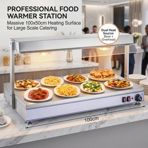 Estación Profesional para Calentar Alimentos 100x50cm, Fuente de Calor Dual, Exhibidor de Buffet de Acero Inoxidable para Eventos de Catering - Product Image 1