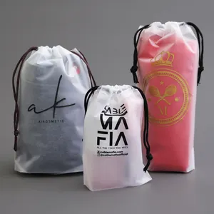 Bolsa de regalo de plástico esmerilado con logotipo personalizado, bolsa de embalaje con cordón Eva, a la venta
