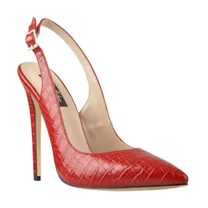 女式12CM吊带高跟鞋红色颜色尖头脚踝带时尚凉鞋
