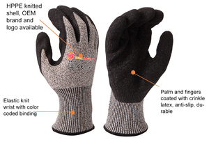 Snellsafety Cắt B Crinkle <span class=keywords><strong>Latex</strong></span> Cắt Găng Tay Chịu Mài Mòn Hppe Cấp <span class=keywords><strong>2</strong></span> Giá Rẻ Cao Su Cọ Lớp Phủ Chống-Cắt An Toàn Mạnh Mẽ Grip Làm Việc Găng Tay - Product Image 2