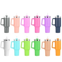 Logo personnalisé anti-fuite flip paille tasse à café en acier inoxydable réutilisable à double paroi 40oz gobelet avec poignée