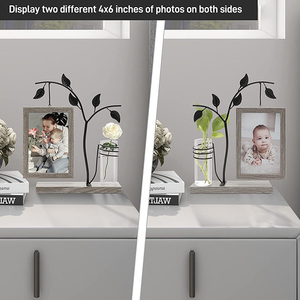 NEW 4x6 Tree Picture Frame Potted <b>Plants</b> Metal Stand Desk Photo Frames With Decorative Bud Vase Double Sides Display - Product Image 2