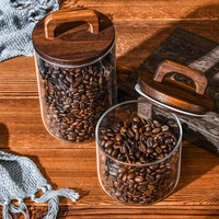 Pot en verre écologique avec couvercle en bois rond, grand et petit, pour épices, café, sucre, thé, bonbons, céréales, farine, rangement de cuisine