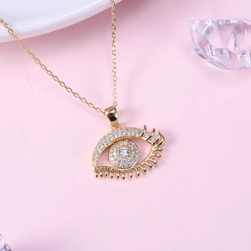 Wholesale 925 sterling silver cubic zirconia gold plated evil eye jewelry necklace 2020