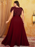 Robe de soirée élégante haut de gamme pour femme grande taille, col en V profond, manches bouffantes, ourlet évasé, taille nouée, avec empiècements de sequins