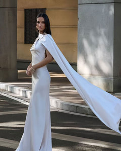 Nastro di raso abiti lunghi con <span class=keywords><strong>spalle</strong></span> <span class=keywords><strong>scoperte</strong></span> senza schienale di temperamento Slim Fit elegante donna Club festa Maxi <span class=keywords><strong>abito</strong></span> - Product Image 3