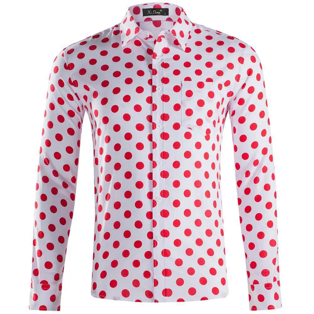 New Fashion Custom 100% Cotton long Sleeve Casual Men's Polka Dot Shirt