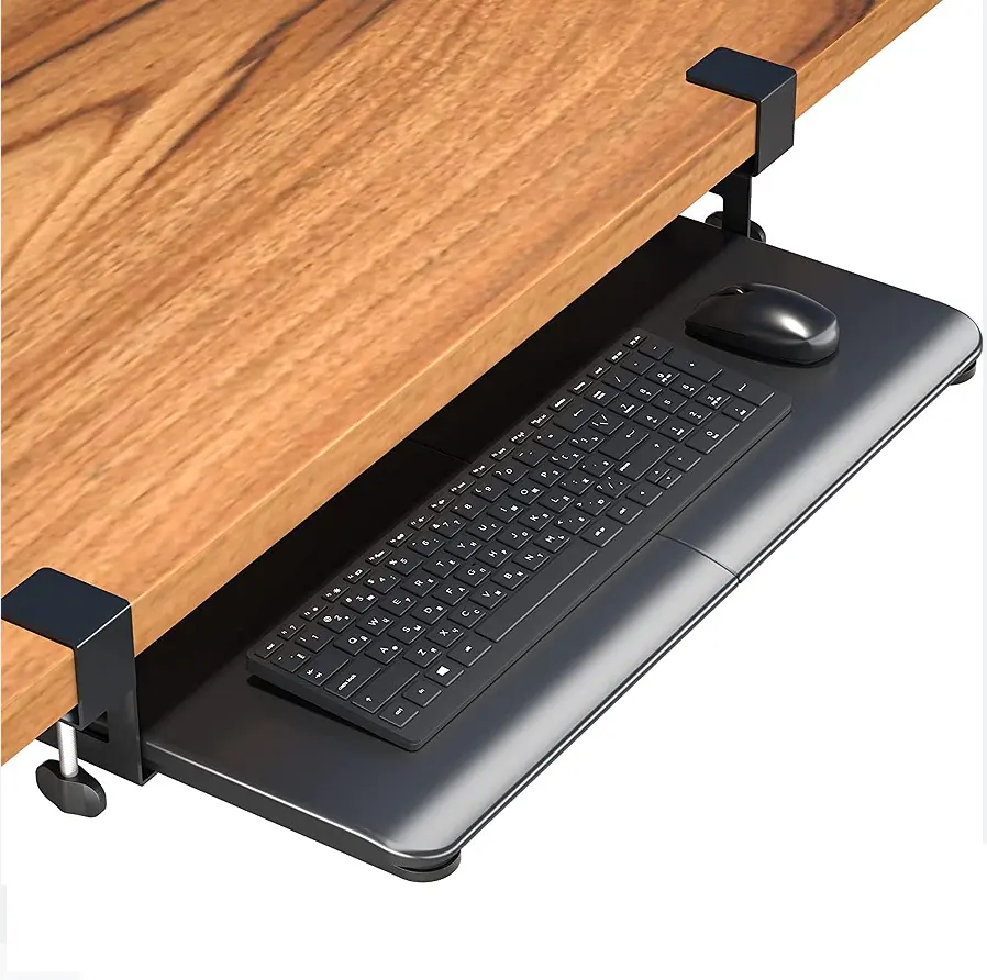 Ekstra sağlam C kelepçe montaj sistemi ile masanın altında büyük bilgisayar klavye tepsisi çekin