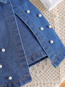 Nuovo autunno e inverno cross-border dolcevita per bambini con foglia di loto lavorato a maglia top pesante in denim con perline set due pezzi