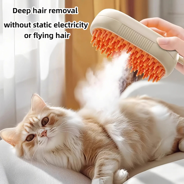 3-in-1 Electric Cat Dog Grooming Comb Rechargeable Eco-Friendly Plastic Pet Cleaning Brush Steam Spray Hair Removal Massager