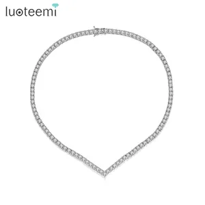 LUOTEEMI Zirkonia Einstellung CZ Gepflasterte Hochzeit Halskette Diamant Tennis Halskette