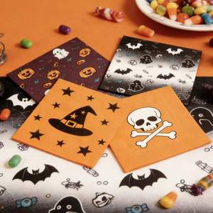 Servilletas Desechables Hechas a Mano de Color Rosa para Halloween con Diseño de Fantasma y Calabaza - Vajilla Festiva para Reuniones - Product Image 1