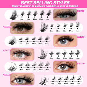 Precio de fábrica: Kit de extensiones de pestañas DIY de doble capa con adhesivo y sellador, pestañas pre-cortadas en racimo con curvatura C y D - Product Image 6