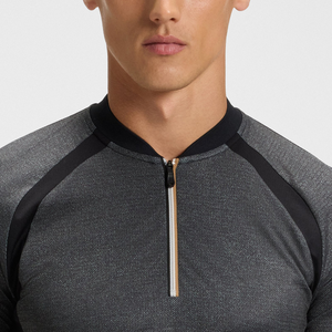 Maillot en maille extensible avec logo personnalisé du fabricant Col en tricot plat Sports Running Gym <span class=keywords><strong>Slim</strong></span> <span class=keywords><strong>Fit</strong></span> Athletic Half Zip <span class=keywords><strong>Polo</strong></span> Shirt pour hommes - Product Image 2