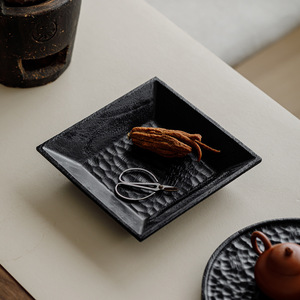 Carbonized Walnut Wood <b>Tea</b> <b>Tray</b> Handmade Hammered Square Serving Platter Retro Solid Wood Food <b>Tray</b> Fruit Dish - Product Image 4