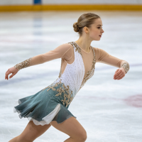 Robe de patinage artistique à dégradé blanc-vert avec strass, manches longues en maille et dos ajouré pour enfants et adultes, idéale pour les spectacles de patinage sur glace