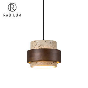 Lampada a Sospensione Stonova di Design, Modello Organico Moderno per <span class=keywords><strong>Cucina</strong></span> e Bar, con Paralume Cilindrico in Travertino e Legno, Fornitura All'Ingrosso di Alta Gamma - Product Image 1