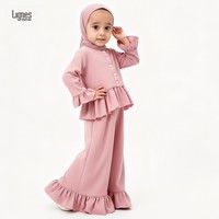 Nouvelle arrivée, robe de prière pour filles musulmanes, ensemble abaya, motif ondulé, robe unie à volants avec ensemble hijab instantané Amira