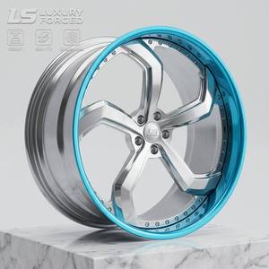 Jantes forgées 2 pièces Blue Lip Silver Face 19 20 21 pouces, design Deep Dish, <span class=keywords><strong>5</strong></span> branches, de luxe, sportives, avec volant assorti - Product Image 1