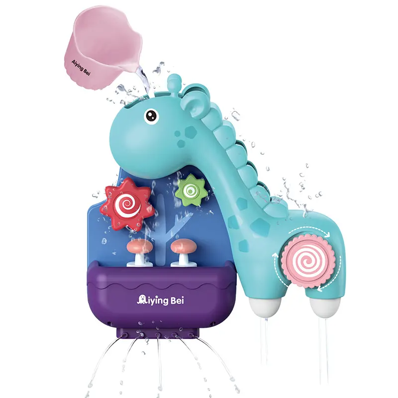 Rociador de agua jirafa rueda hidráulica giratoria bañera ventosa ducha cuchara juego de agua baño pared cascada bebé juguetes de baño