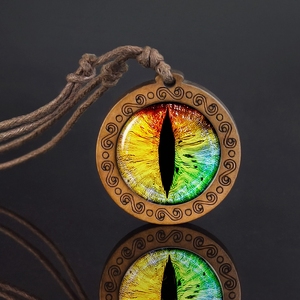 Collier Œil de <span class=keywords><strong>Loup</strong></span>, Pendentif Œil de Dragon, Œil d'Animal Fantastique, Collier en Bois, Cordon en Cuir Ciré, Bijoux Tressés - Product Image 2