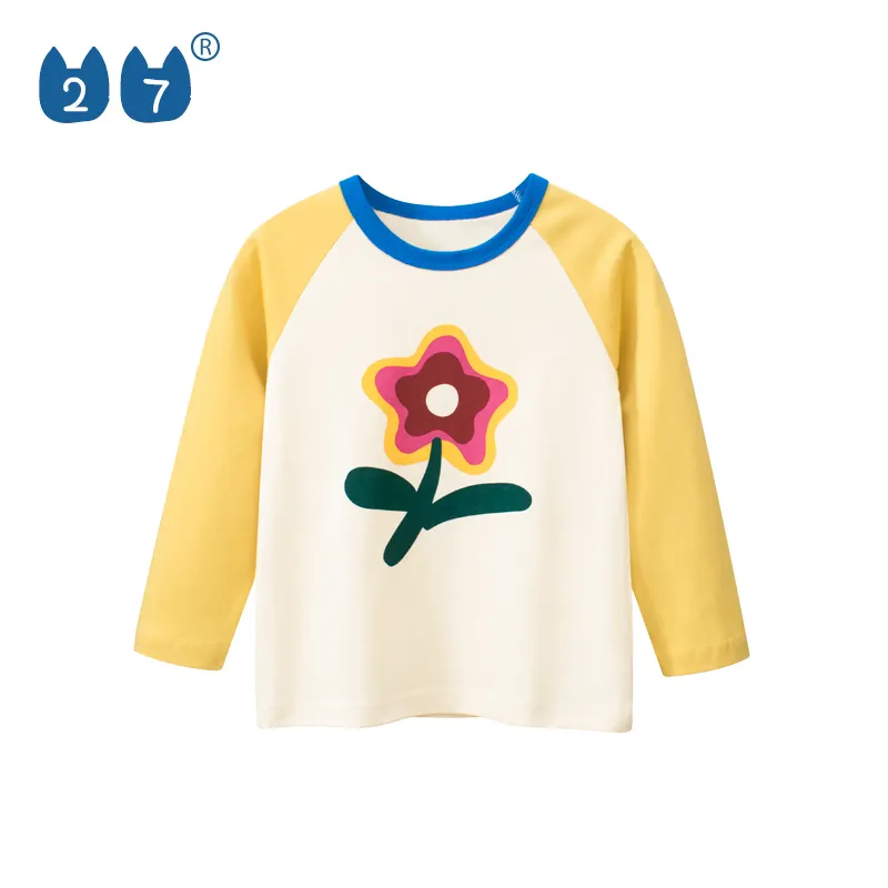 Comfortable Pure Cotton Flower Pattern Long Sleeve Children Girls Kids T Shirts