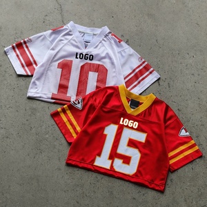 Großhandel Sexy Damen Gameday Premium Polyester Mesh Crop Top mit Sublimiertem <span class=keywords><strong>Team</strong></span>-Logo Atmungsaktives Cheerleading Football Trikot - Product Image 1