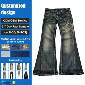 Vaqueros Casuales y Elegantes para Mujer, Estilo Vintage Y2K, Vaqueros Anchos de Mezclilla Lavada con Bordado - Product Image 1
