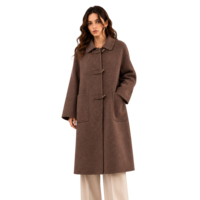 Manteau ample vintage pour femme avec grandes poches plaquées cousues à la main, veste décontractée en mélange de laine pour l'hiver avec fermeture boutonnée
