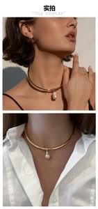 Collana Girocollo con Cerchio Spesso di Luoyan Trend Jewelry, Elegante Pendente con Perla Barocca Placcato <span class=keywords><strong>Oro</strong></span>, Collana con Charm per Donne e Feste - Product Image 6