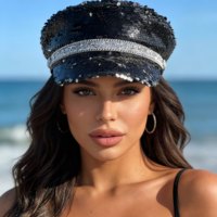 Chapeaux de Capitaine Noirs à Paillettes et Strass pour Festival Burning Man, Vente en Gros, MOQ 3