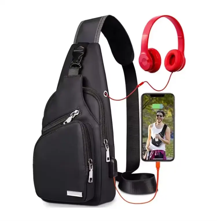 Heren Messenger Crossbody Rugzak Tas Met Usb Oplaadpoort Waterdichte Sling Schouder Mobiele Telefoon Borst Tassen