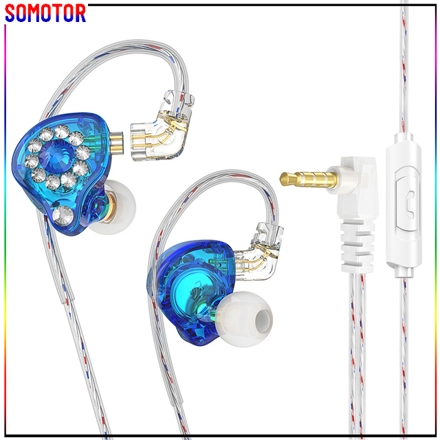 Sleek Diamond-Embedded Wired Music In-ear Monitor Earphones with Microphone and 1.2m Cable for Network Anchor Singers