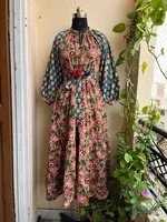 Robe ample en coton 100% imprimé à la main, style bohème indien, longueur genou, motif color block, respirante et écologique