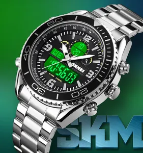 SKMEI 1600 유명 브랜드 아날로그 디지털 남성 손목 시계 듀얼 타임 손목 시계 스테인레스 스틸 시계 팔찌