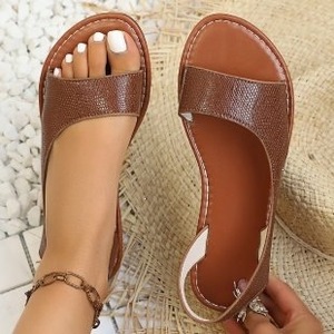Women Solid One Strap Flat <b>Sandals</b> Back <b>Elastic</b> Ankle Strap Summer Casual Outdoor Walking Beach Daily Footwear - Product Image 2