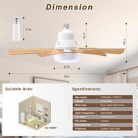 Ventilateur de plafond en bois avec télécommande, 20,5 pouces, à visser, avec éclairage et rallonge de prise, 3 vitesses