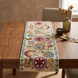 Floral Embroidered Table <b>Runner</b> Traditional Cloth Home Decor <b>Washable</b> - Product Image 1